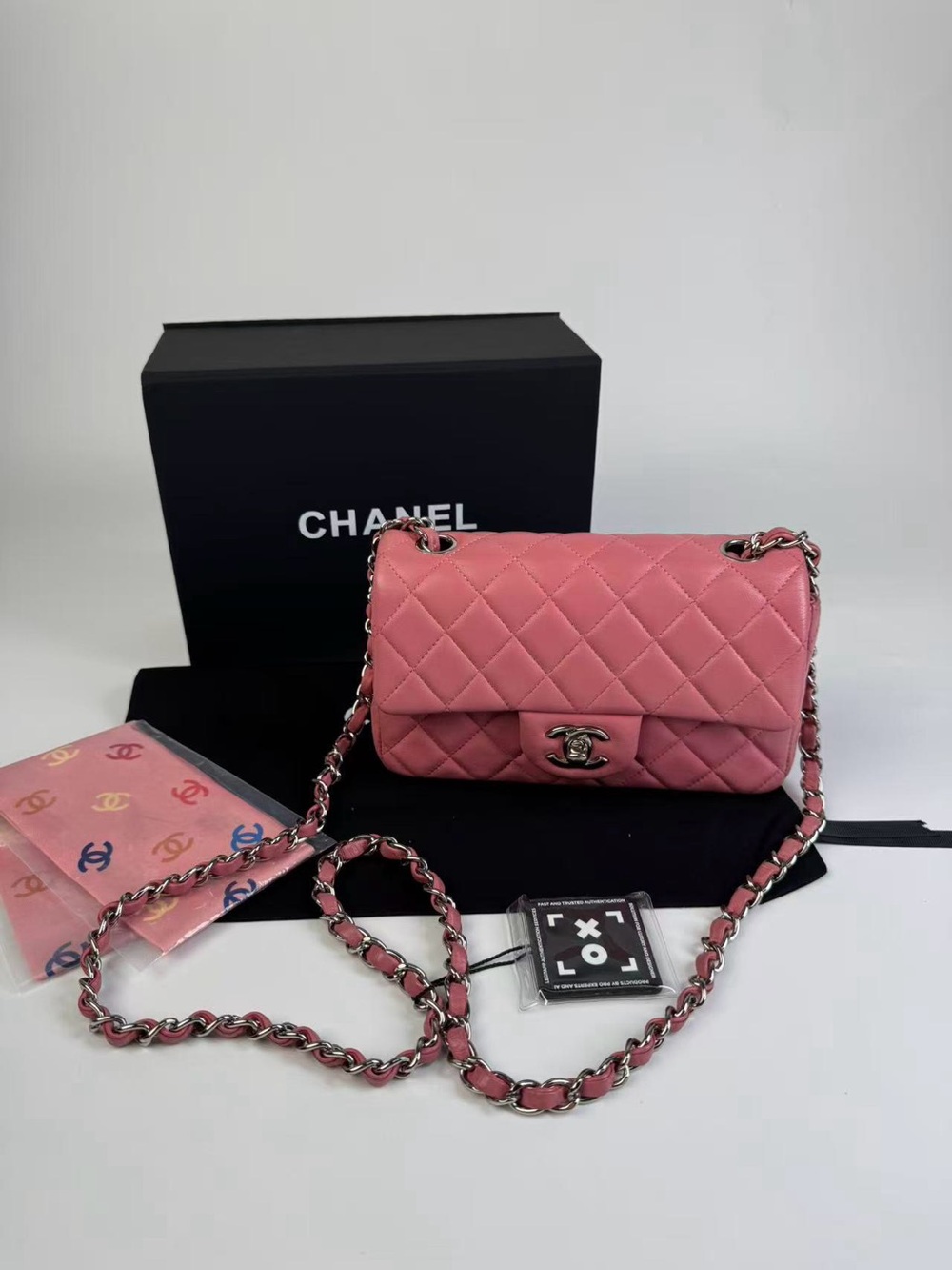 CHANEL Pink Quilted Lambskin Single Flap Shoulder Bag with Silver Chain